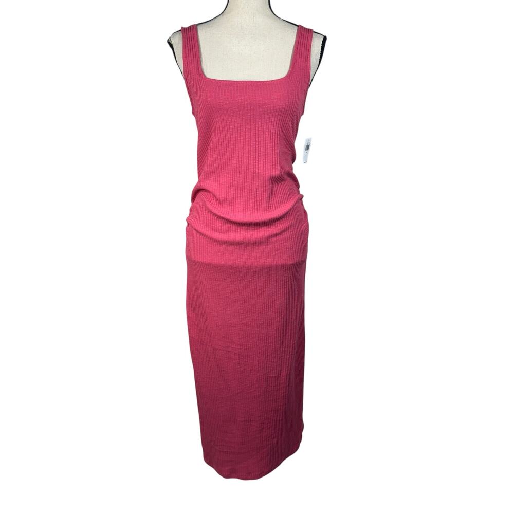 Old Navy Medium Maternity Midi Dress Ribbed Sleeveless Stretch Square Neck Pink